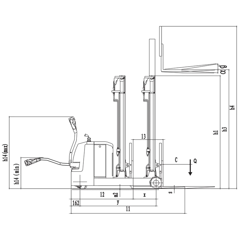 Impilatore elettrico controbilanciato EVVP12C/EVVP15C con forche inclinabili