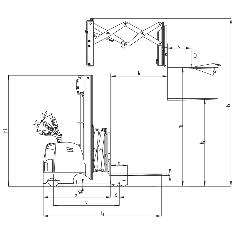 Carrello retrattile elettrico EVV15DDS/EVV20DDS, vista del montante