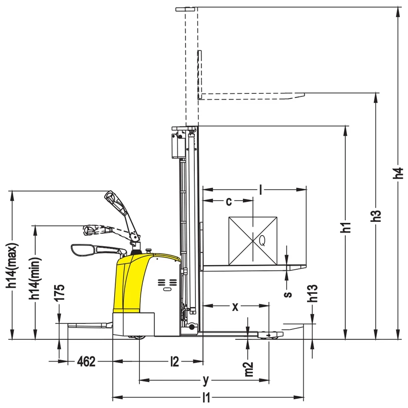 Vista dell'impilatore elettrico con pedana EVV10-P, EVV12-P ed EVV15-P