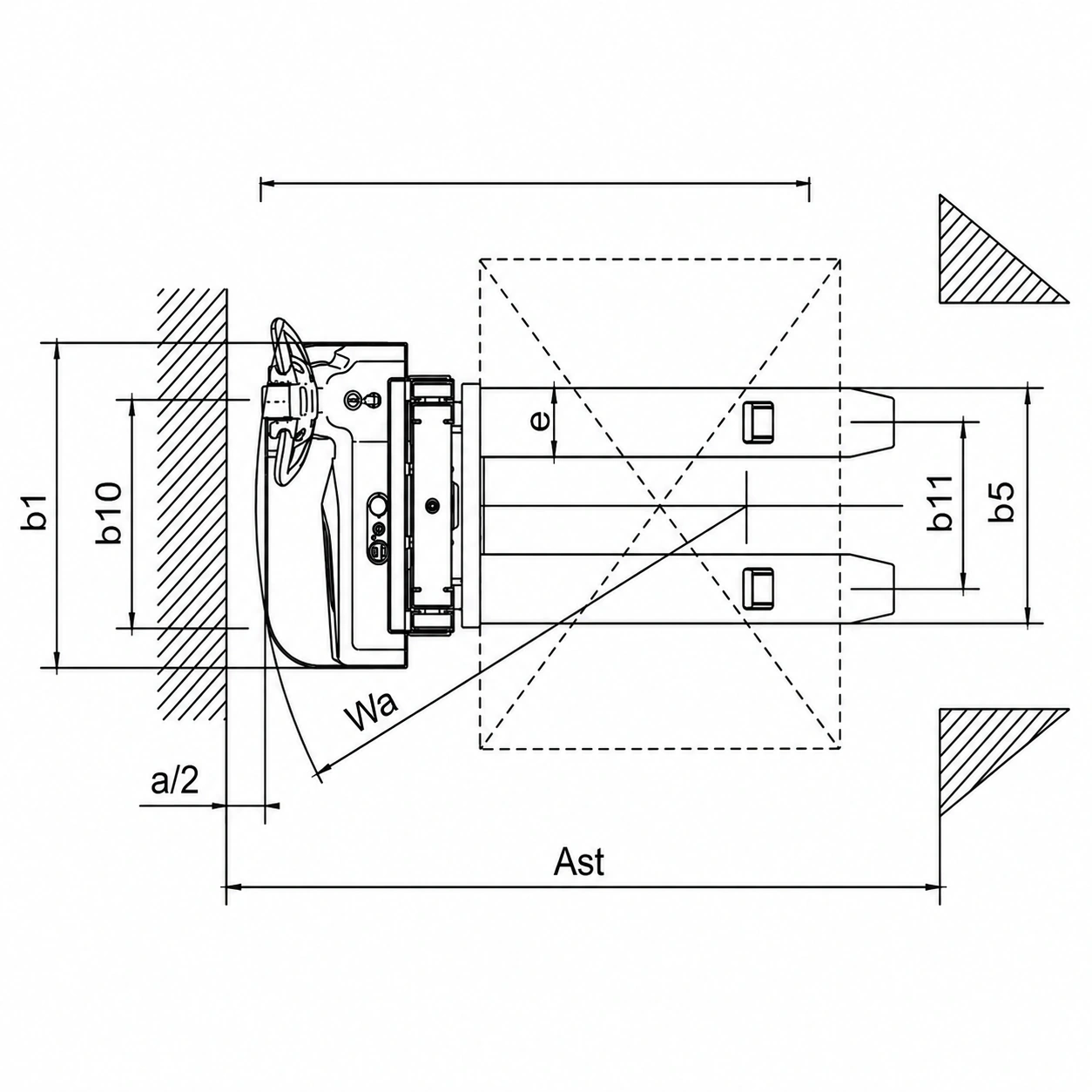Secondo disegno tecnico dell'impilatore elettrico EVV10B, EVV12B ed EVV15B