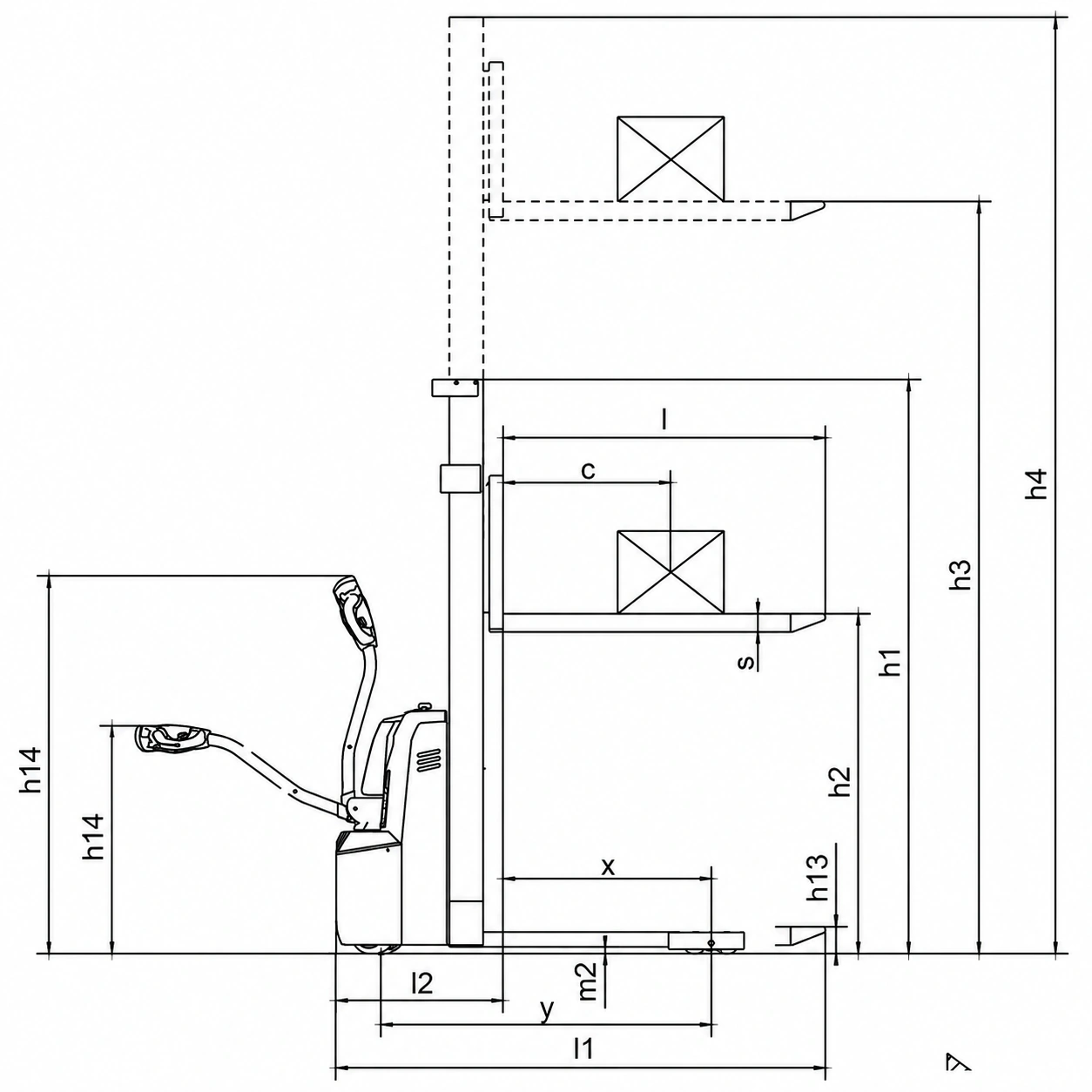 Disegno dimensionale dell'impilatore elettrico EVV10B, EVV12B ed EVV15B