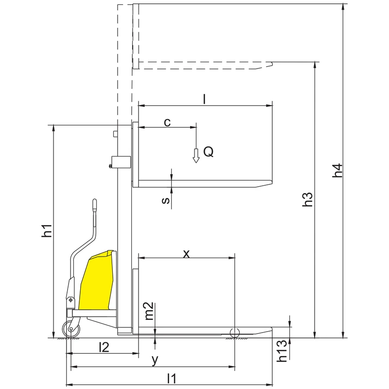 Impilatore semielettrico PEVV10-DPV/PEVV15-DPV con forche e razze regolabili