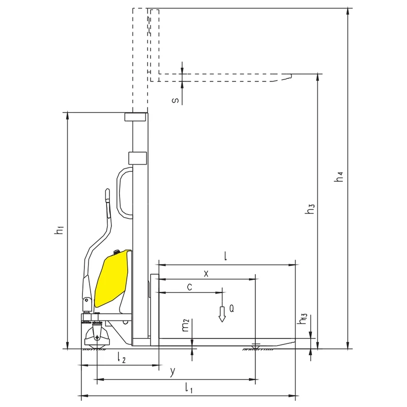 Impilatore semielettrico PEVV10/PEVV15 con portata di 1000-1500 kg