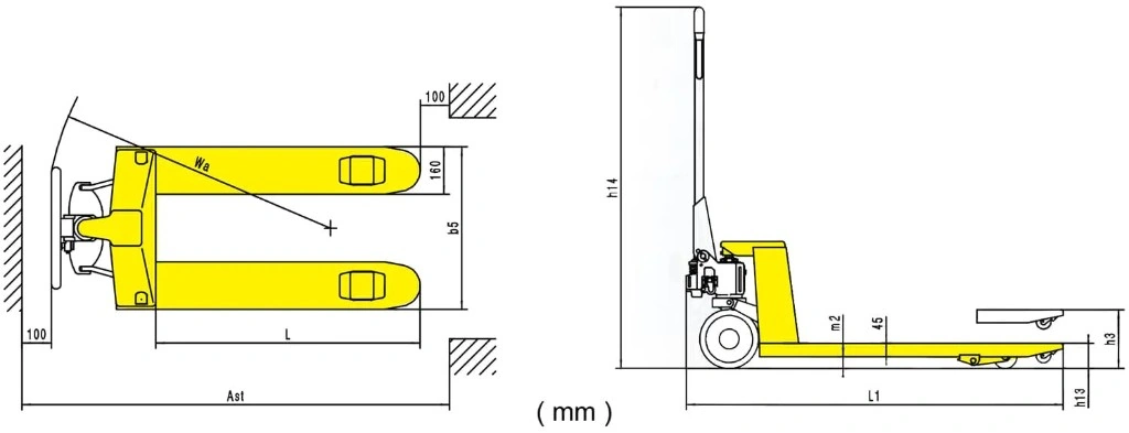 Dimensioni del transpallet manuale classico RPV2500CT/RPV3000CT