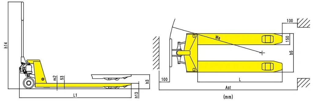 Dimensioni del transpallet manuale economico RPV2000E da 2000 kg