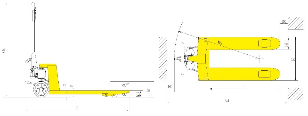 Dimensioni del transpallet ad assistenza meccanica Delacco RPVM2500 da 2500 kg