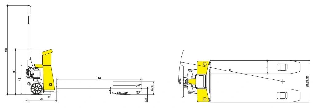 Dimensioni del transpallet pesatore RPVV2500 da 2500 kg