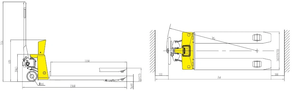 Dimensioni del transpallet pesatore RPVV2000EP/RPVV2000SEP da 2000 kg