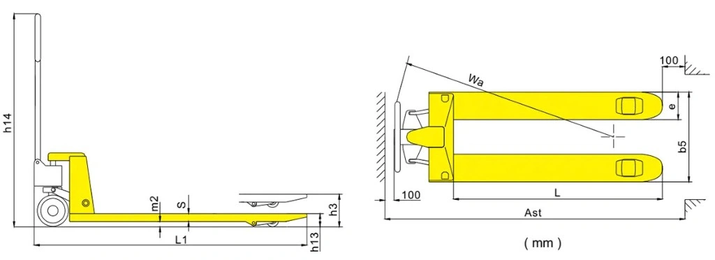 Dimensioni del transpallet manuale standard RPV2500STD/RPV3000STD