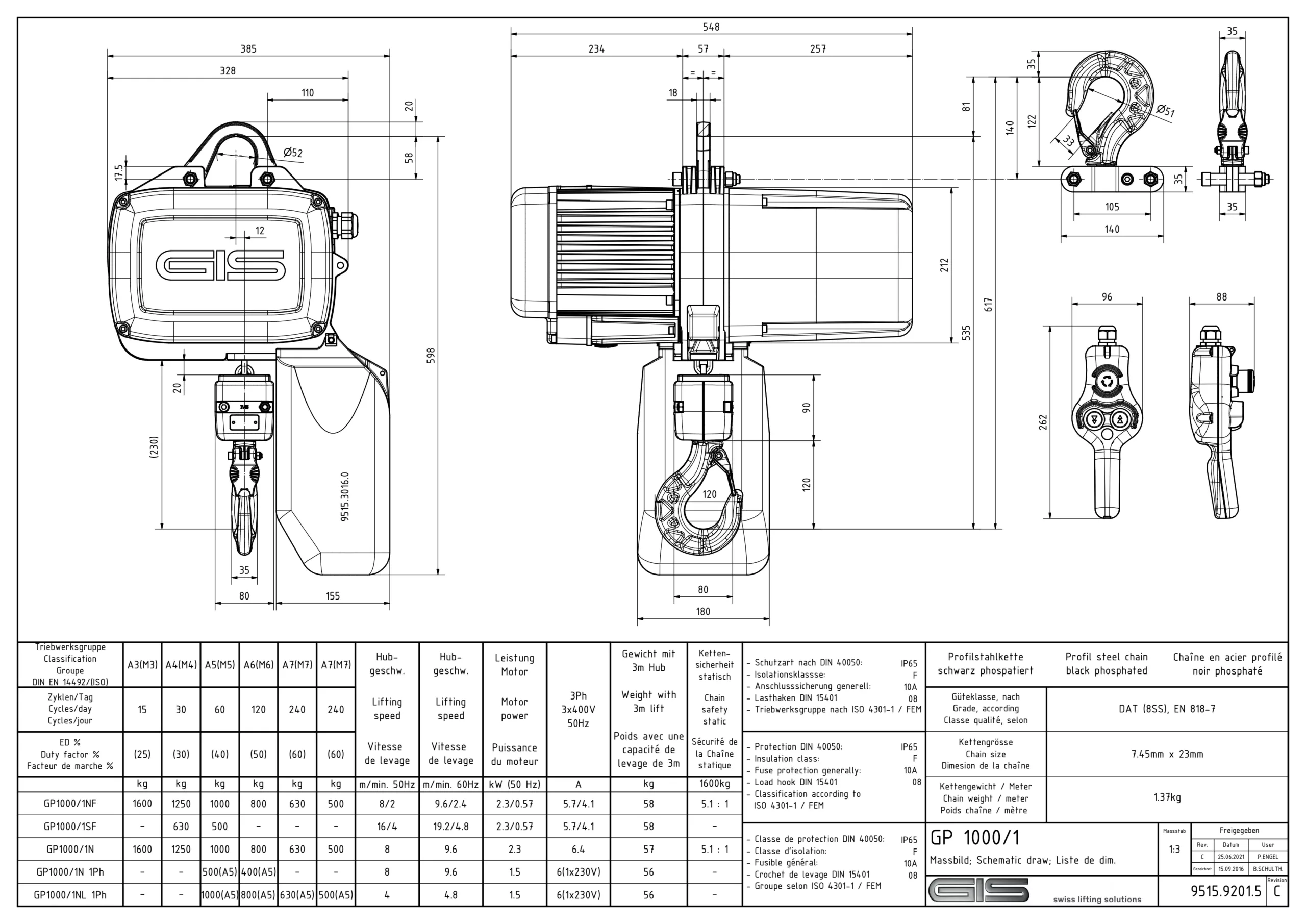 Paranco elettrico a catena GIS GP1000, vista aggiuntiva