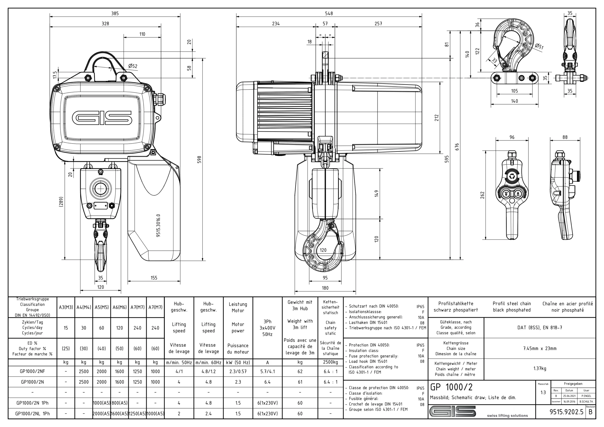 Paranco elettrico a catena GIS GP1000, dettaglio del prodotto