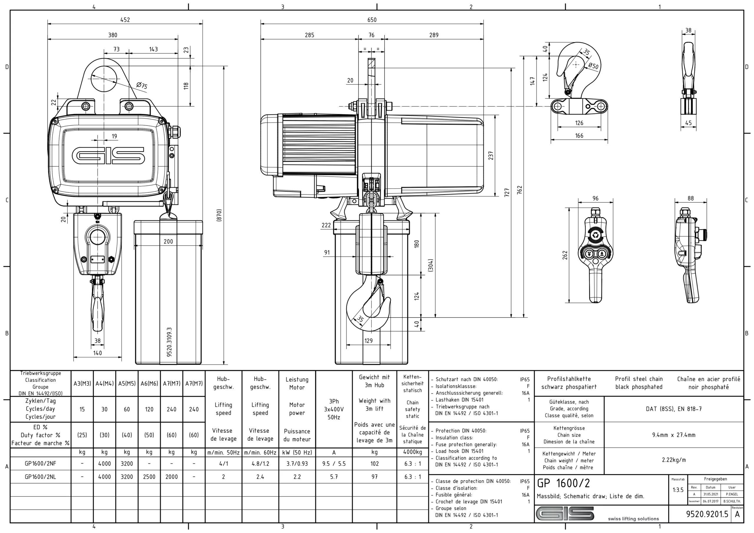 Paranco elettrico a catena GIS GP1600, dettaglio del prodotto