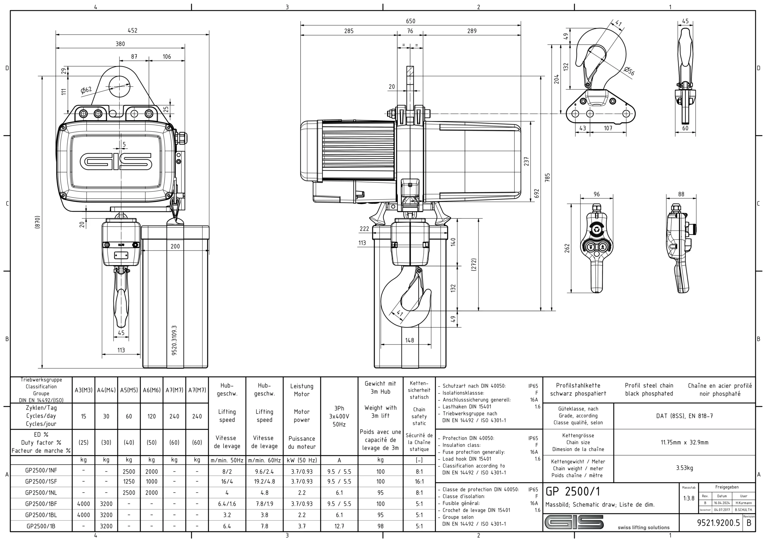 Paranco elettrico a catena GIS GP2500, portata da 1000 a 6300 kg