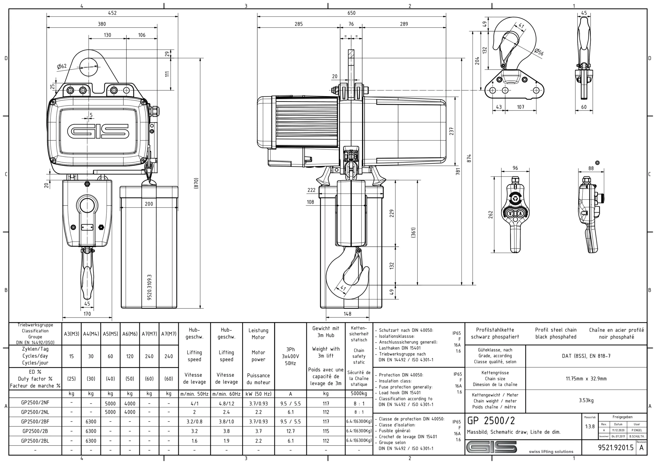 Paranco elettrico a catena GIS GP2500, dettaglio del prodotto