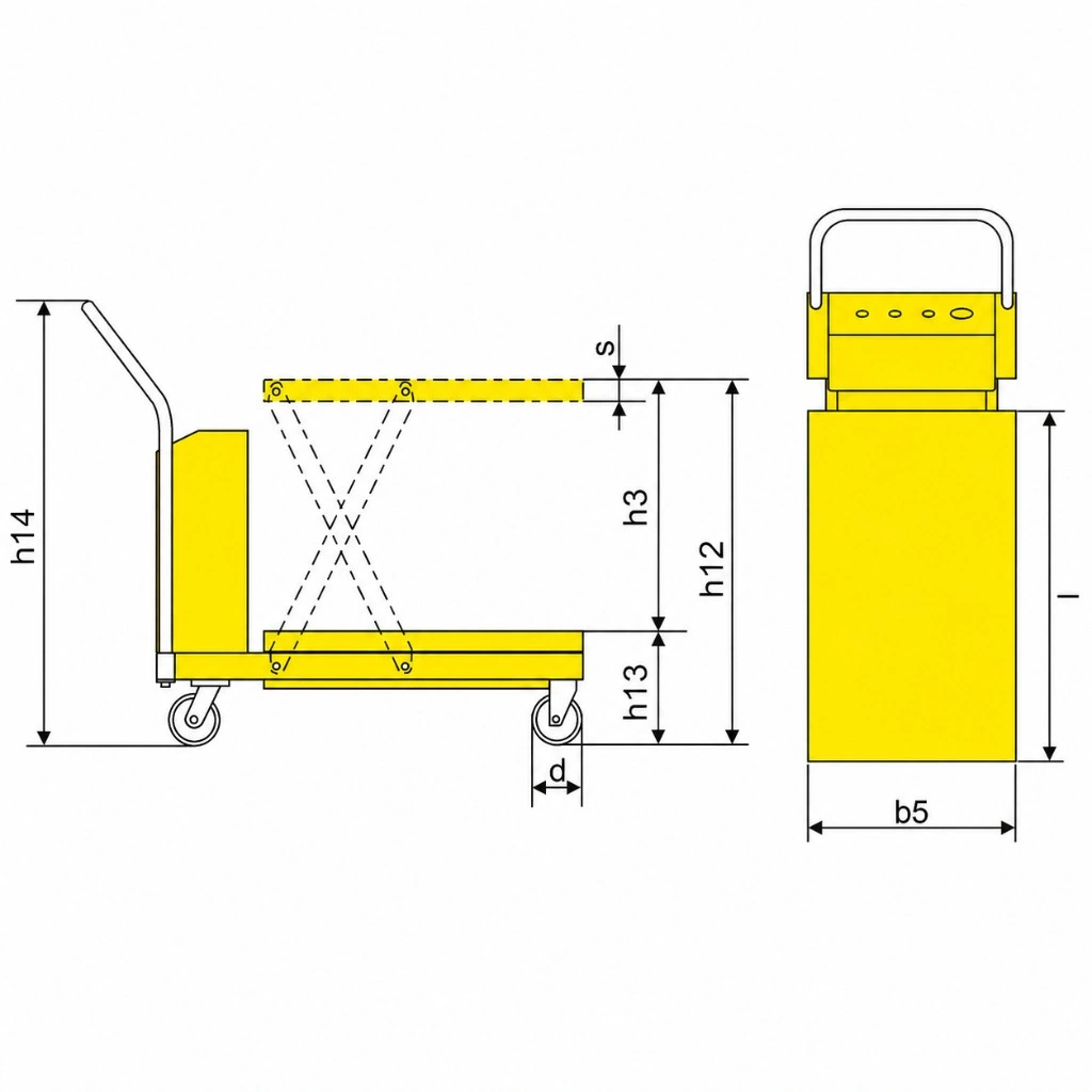 Dimensioni della tavola elevatrice mobile a forbice semielettrica PMPS500 da 500 kg