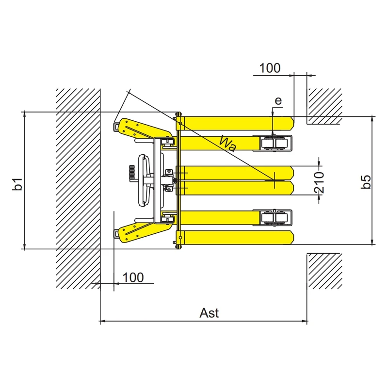 Impilatore manuale RVV-KPV con forche forgiate regolabili – vista alternativa