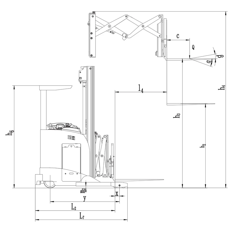 Carrello retrattile elettrico REV15DS/REV18DS, vista frontale